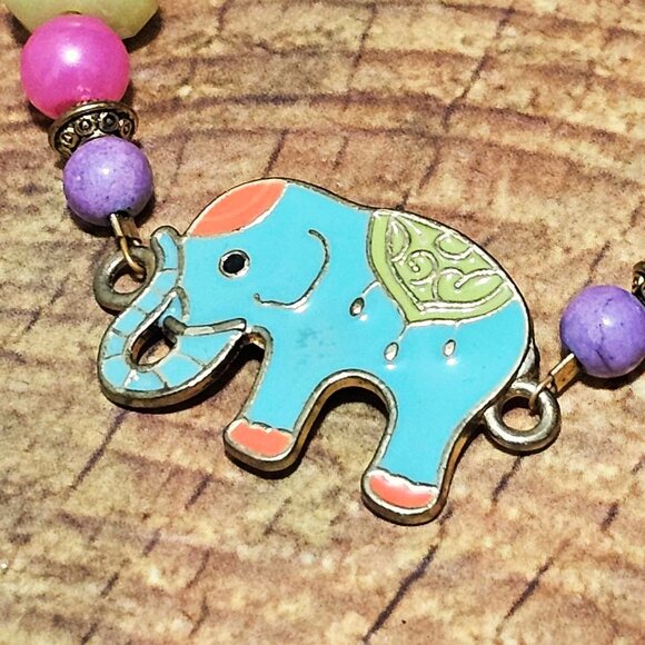 Artisan Bracelet Elephant Aqua Pink Yellow Gold Multi Beaded Magnetic Closure - Picture 4 of 7
